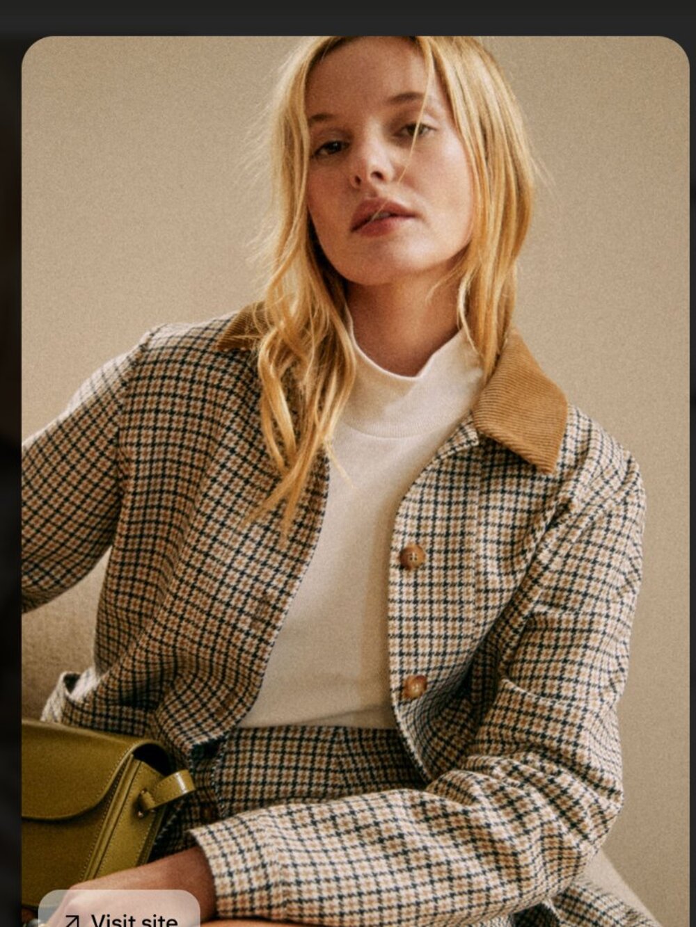 Sezane Will Houndstooth Jacket with Corduroy Collar ā Size XXS